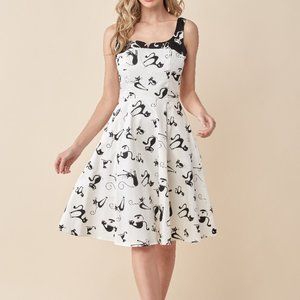 Eva Rose Black & White Print Contrast Sweetheart Dress With Pockets